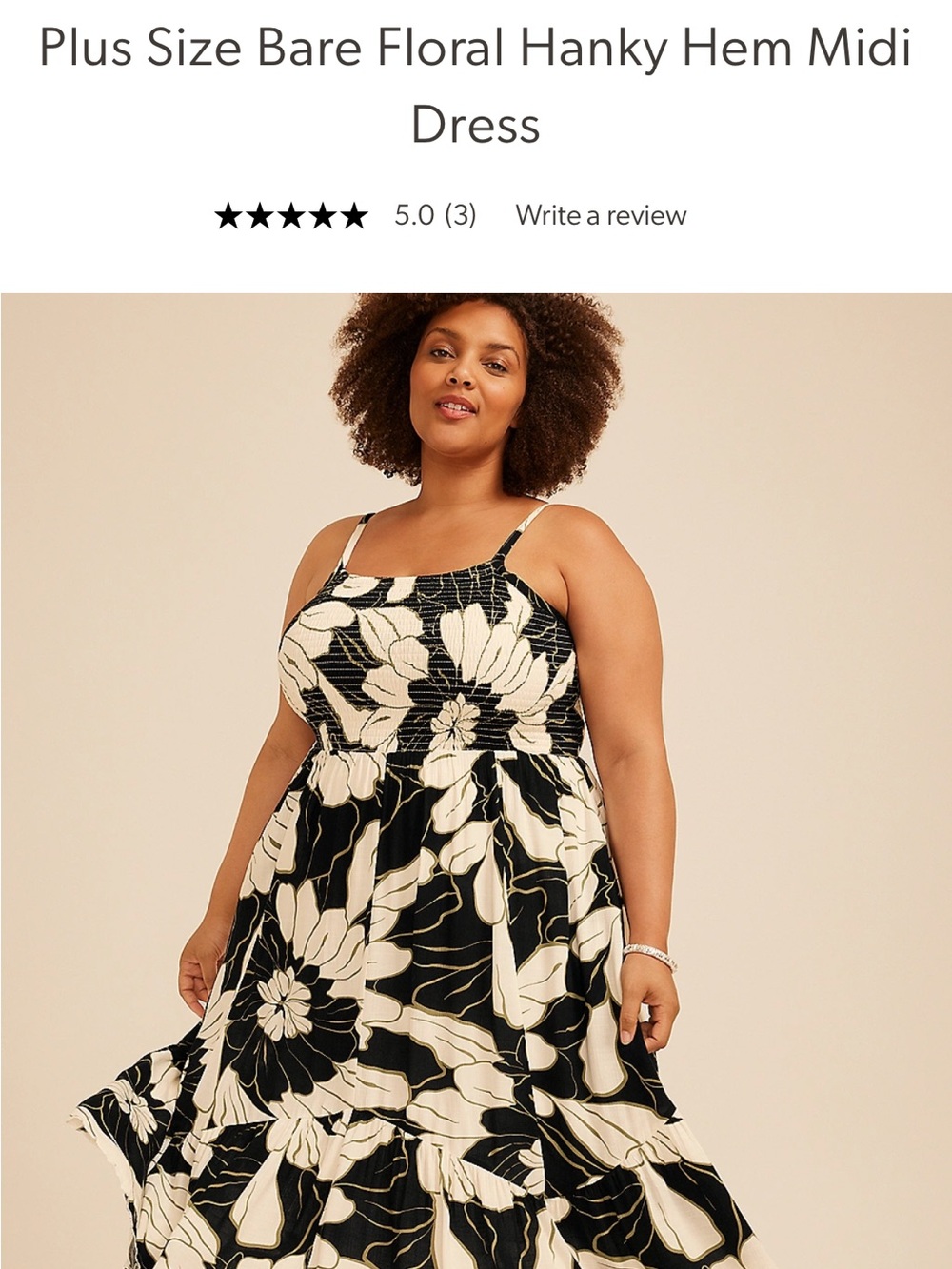 Great For Large Bust! Floral Midi Dress - Black & Cream
